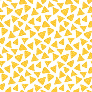 Nacho, kızarmış mısır cipsi, dikişsiz kalıp, arka plan. Meksika gıda vektör tasarımı