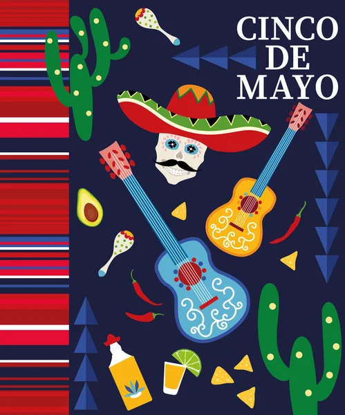 Cinco Mayo May Mexican Food Traditional Fiesta Icon Holiday Poster — Stockový vektor