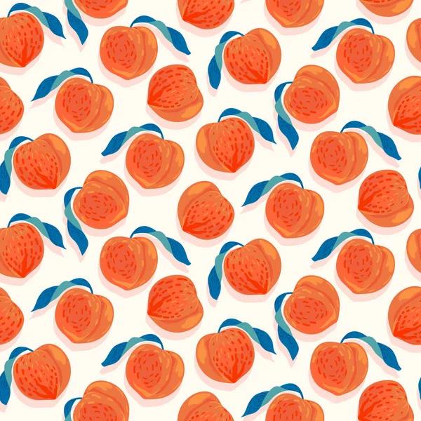 Peaches Conception Motif Sans Couture Vecteur Tropical Fond Fruits Juteux — Image vectorielle