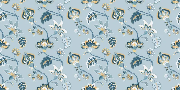 Bloemen Naadloos Patroon Achtergrond Grillige Bloemen Jacobean Stijl Een Pastel — Stockvector