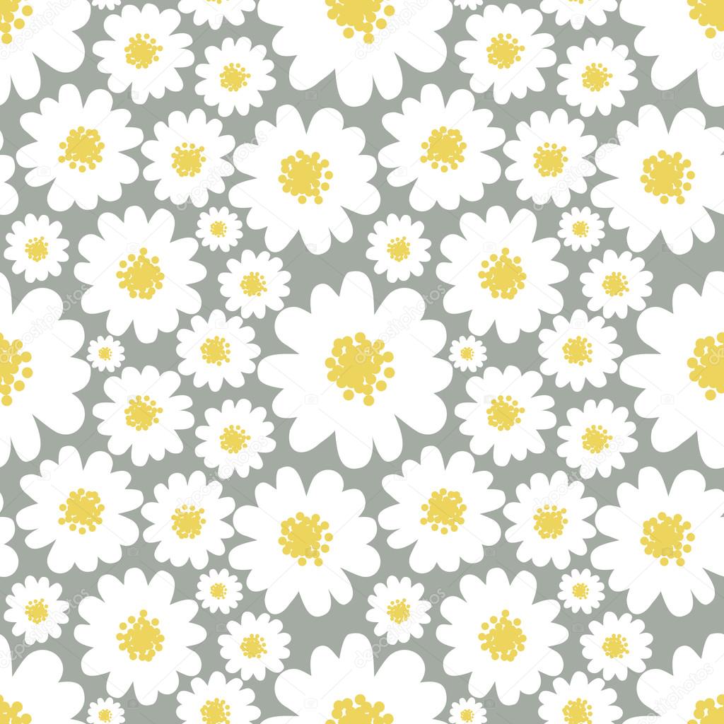 White daisies seamless pattern on a grey background.