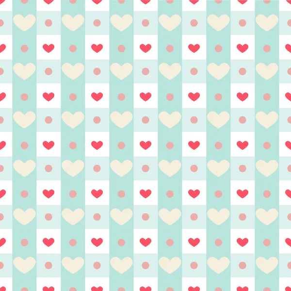 Gingham con corazones — Vector de stock