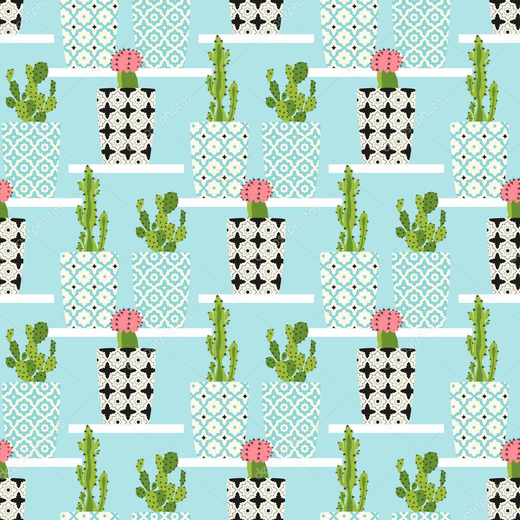 Vector pattern with cactus