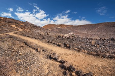 Güney Tenerife adasında ki doğal volkanik arazide yol, Kanarya adaları, İspanya.