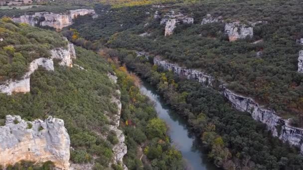 Widok z lotu ptaka na kanion rzeki Ebro w prowincji Burgos, Kastylia i Leon, Hiszpania . — Wideo stockowe