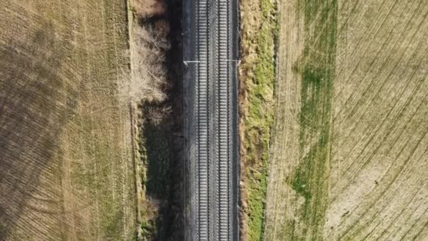 田舎の田舎の環境で鉄道線路。空中風景. — ストック動画