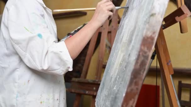 美術の授業で絵を楽しんでいる女性 — ストック動画