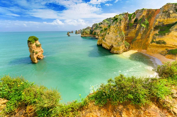 Plaża sielankowy krajobraz w lagos, algarve (Portugalia) — Zdjęcie stockowe