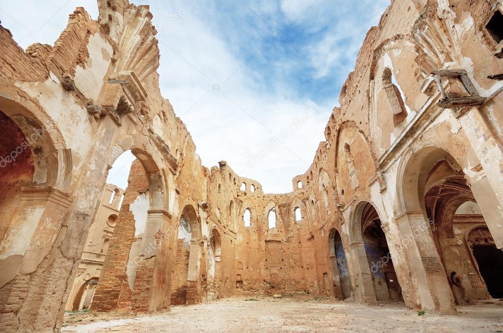 Ruins of an old church destroyed during the spanish civil war in Belchite, Saragossa, Spain.