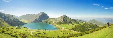 Panorama of Lake Enol in Picos de Europa, Asturias, Spain clipart