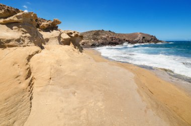 Doğal görünümünü El Medano Sahili Güney Tenerife, Kanarya Adası, İspanya.