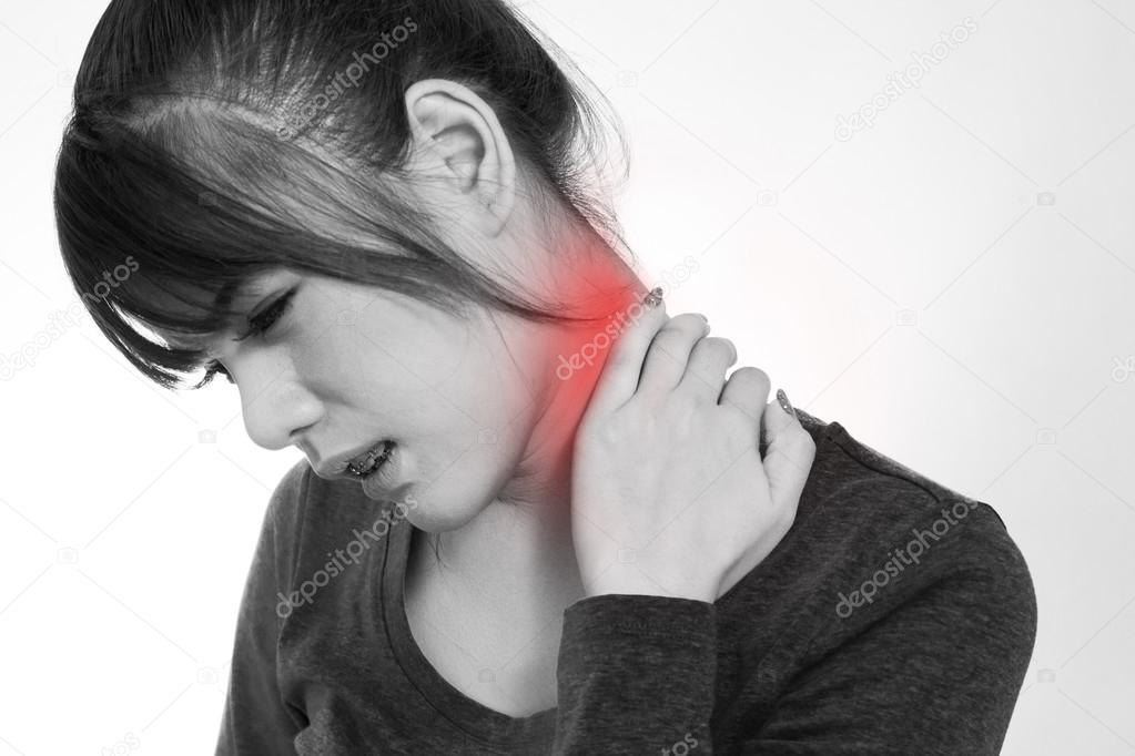 Young  woman with a pain in the neck