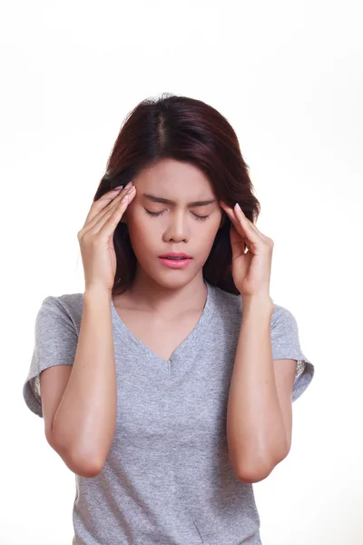 Женская головная боль на белом фоне — стоковое фото