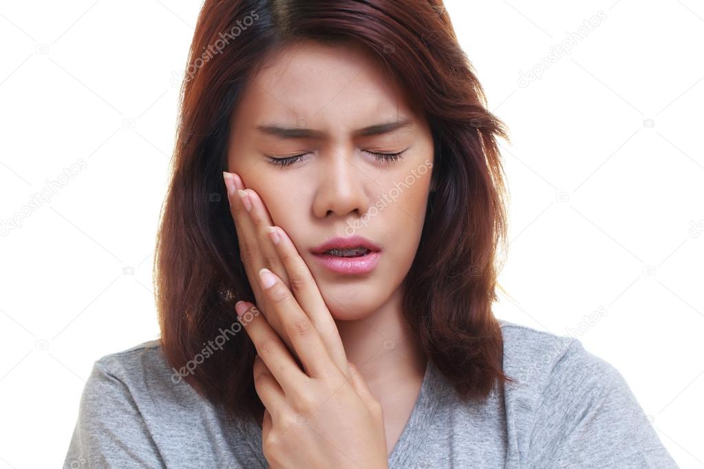 woman toothache on white background