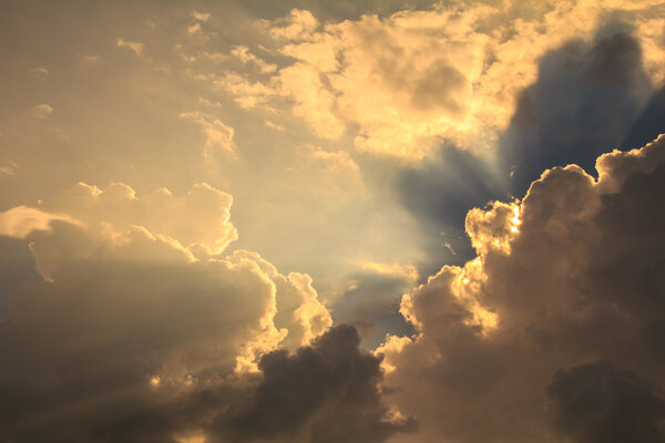 Sky with clouds and sun , nature background