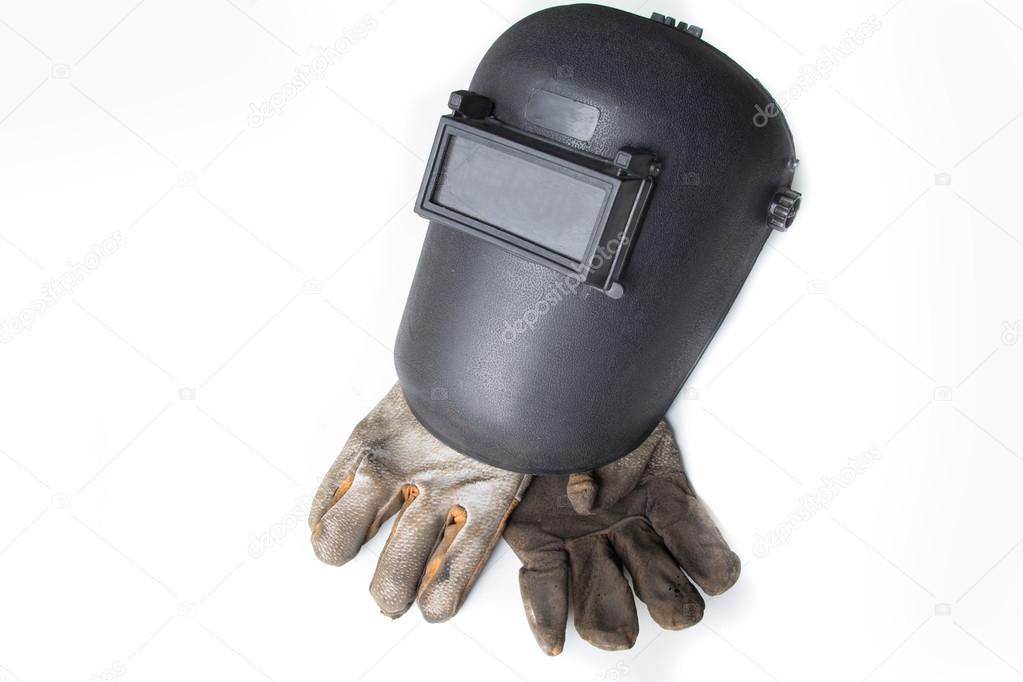 welding helmet and gloves