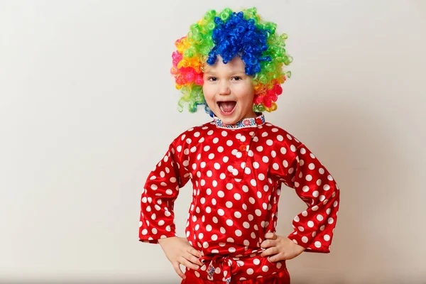 Joyeux Garçon Cinq Ans Avec Bouche Ouverte Costume Clown Sur — Photo