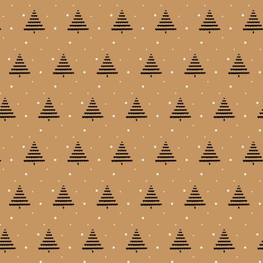 Karalama ağaçları ve karla Noel kusursuz vektör deseni. Xmas tatil posterleri koleksiyonu. Duvar kağıdı, şablon dolguları, yüzey dokuları, kumaş baskıları için kullanılabilir.