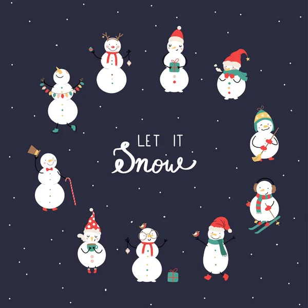 Cute Snowmen set — Stock Vector