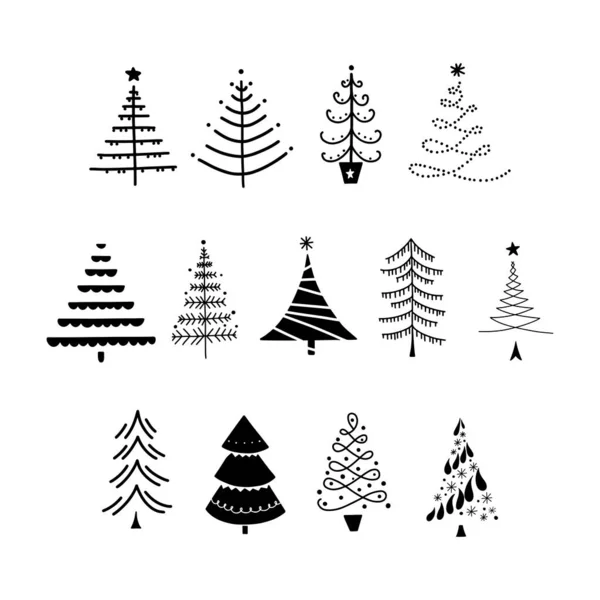 Conjunto de árboles de Navidad Doodle — Vector de stock