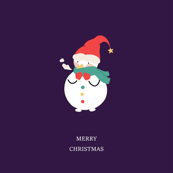 Cute Freezing Snowman Christmas Greeting Card Vector Illustration — Stock Vector