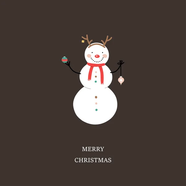 Roztomilý Sněhulák Vánočními Koulemi Vánoční Přání Vektorová Ilustrace — Stockový vektor