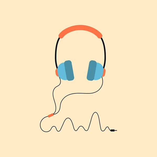 Kulaklıkların düz çizimi. Ses dalgası. İzole edilmiş