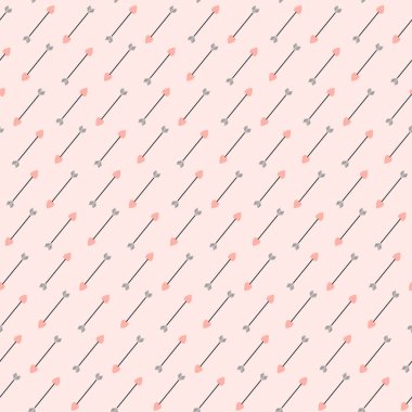 Pembe arka planda okları olan kusursuz bir desen. Sevgililer Günü konsepti