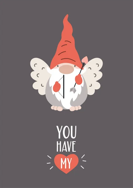 Gnome Cupidon Avec Des Ailes Une Flèche Concept Saint Valentin — Image vectorielle