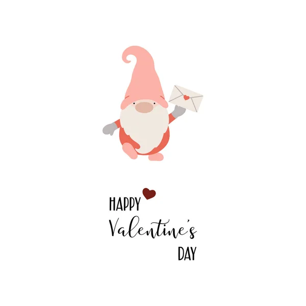 Valentine Gnome Egy Borítékot Tart Valentin Napi Fogalom Vektorillusztráció — Stock Vector