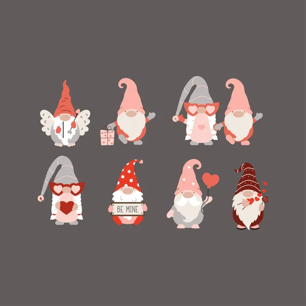 Valentine Gnomes Set Vector Illustration — Stock Vector