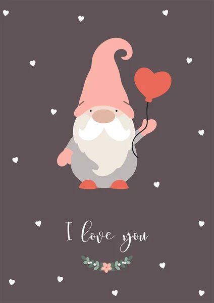 Valentine Gnome Med Ballong — Stock vektor