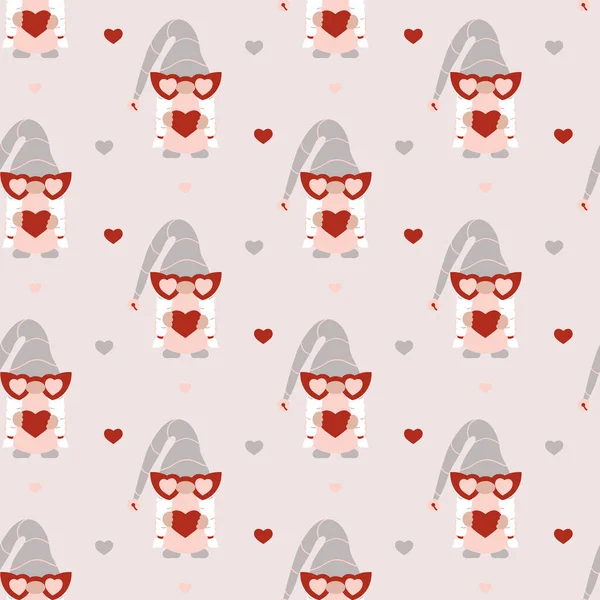 Seamless Pattern Gnome Heart Shaped Glasses Heart Valentines Day Concept — Stock Vector