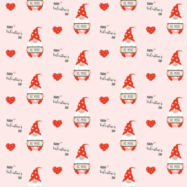 Seamless Pattern Valentine Gnome Holding Table Mine Valentines Day Concept — Stock Vector