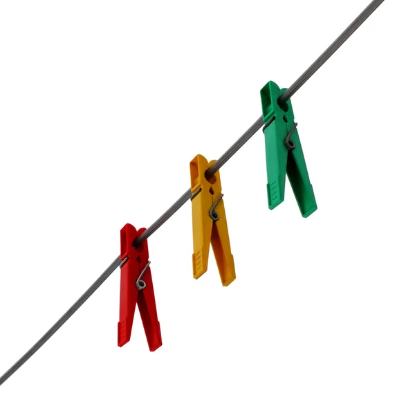 Tres pinzas de ropa de colores — Foto de Stock