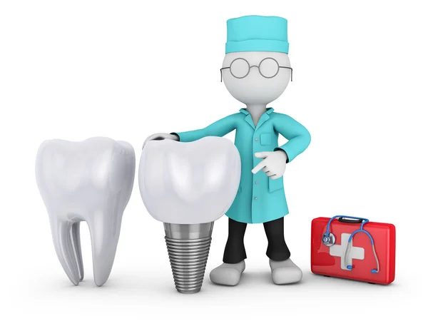 Dentista e implante — Fotografia de Stock