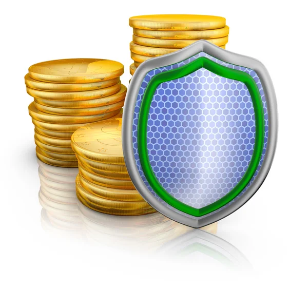 Bitcoins and shield — Stock Photo, Image