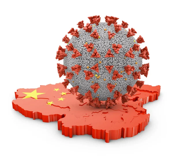 Molécula Coroonavírus Mapa Volumétrico China Renderização — Fotografia de Stock