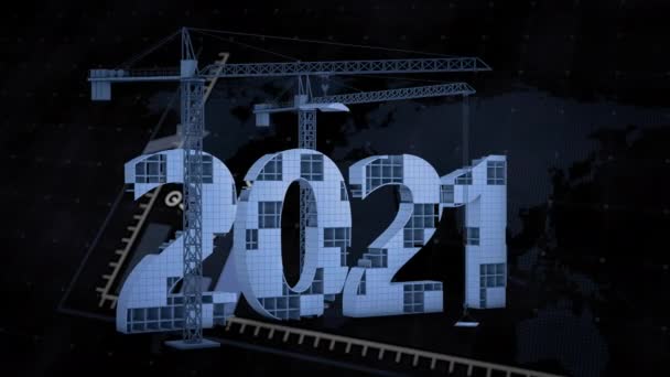 Két Toronydaru Egy 2021 Háromdimenziós Figurát Épít Kék Tónusú Grafikonok — Stock videók