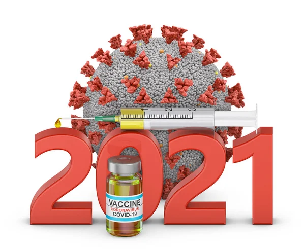 Texte Volumétrique 2021 Avec Une Seringue Une Bouteille Vaccin Covid Images De Stock Libres De Droits