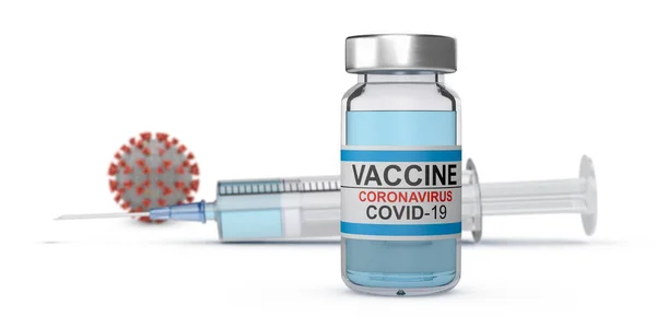 背景に注射器とコロナウイルスとコロナウイルスワクチンバイアル 3Dレンダリング — ストック写真