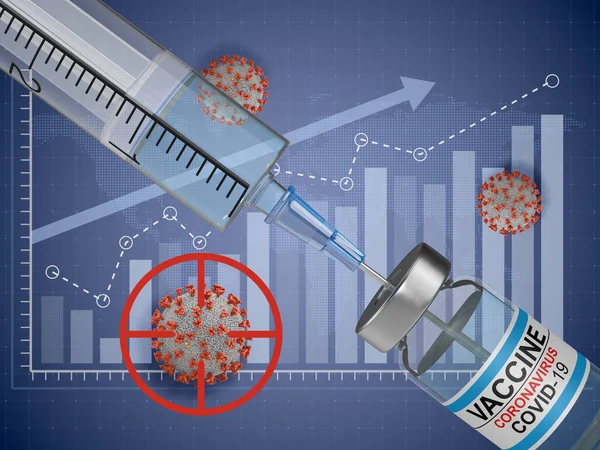 Spuit Vaccin Coronavirussen Achtergrond Van Grafiek Renderen — Stockfoto