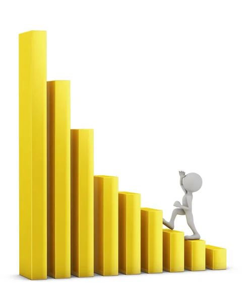 Man Walking Yellow Columns Chart Render — Stock Photo, Image