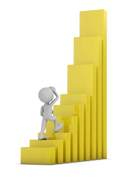 Man Walking Yellow Columns Chart Render — Stock Photo, Image