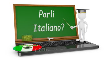 Tebeşir tahtası ve adam ile dizüstü bilgisayar