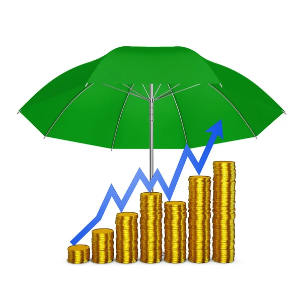 Münzen unter einem Regenschirm — Stockfoto