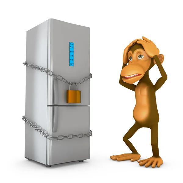 Холодильник и обезьяна — стоковое фото