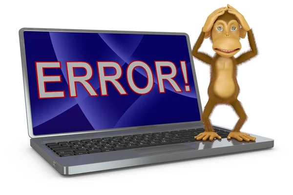 Monkey en een laptop — Stockfoto