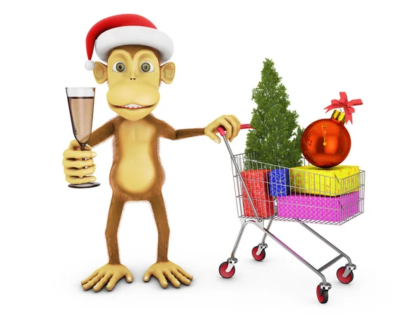 Mono con gorra de Santa —  Fotos de Stock