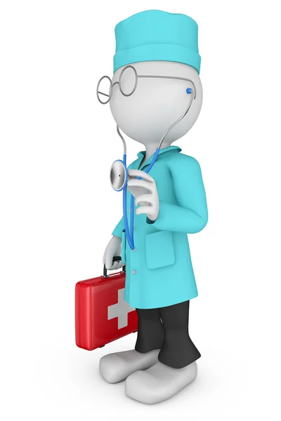 Cartoon doctor with  red suitcase — Stock Photo, Image